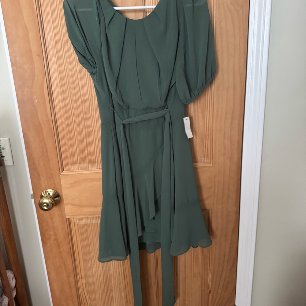 B Darlin Asymmetrical Dress in Olive Green